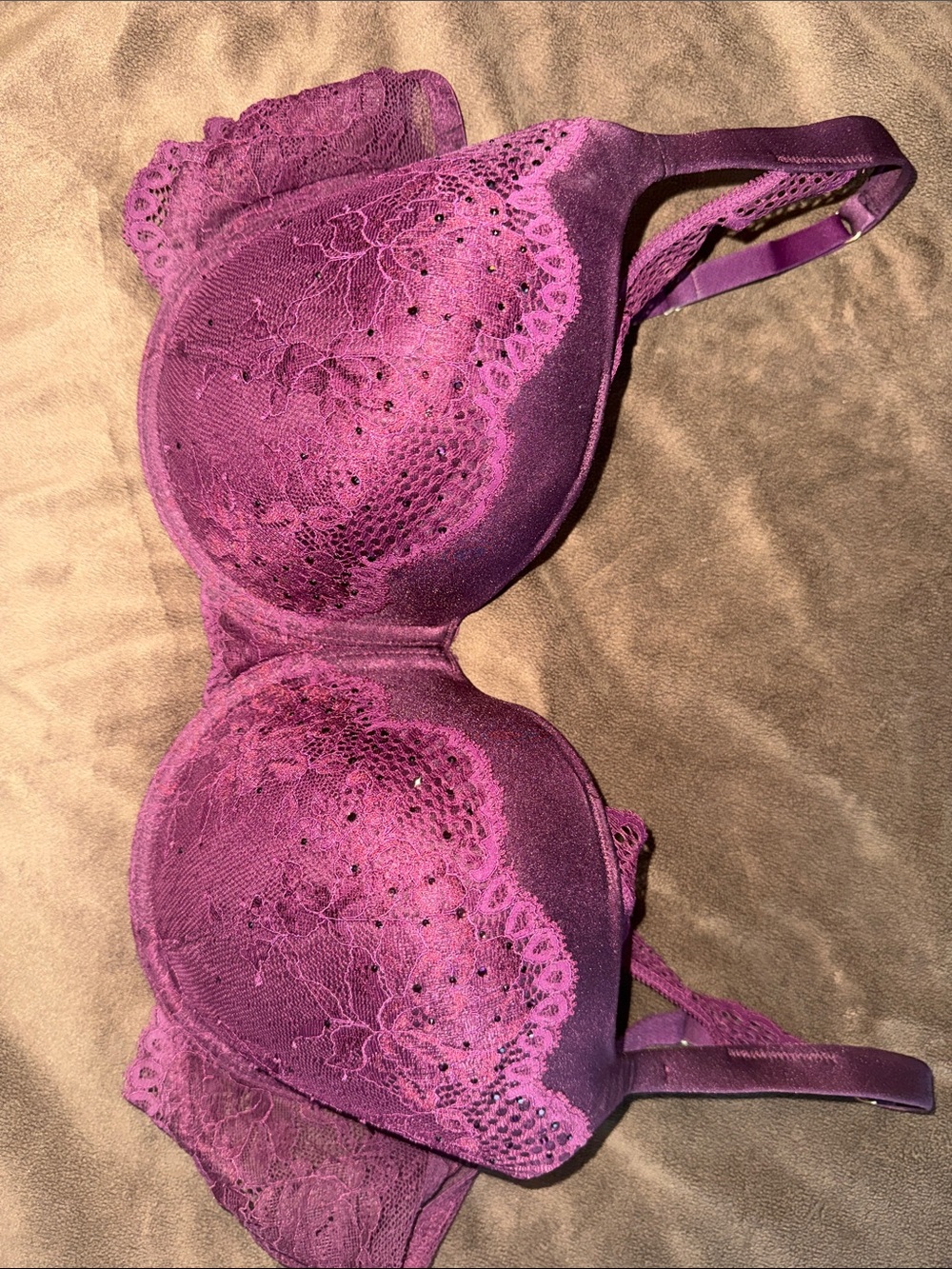 La SENZA Plum Lace Underwire Bra with Bedazzled Accents